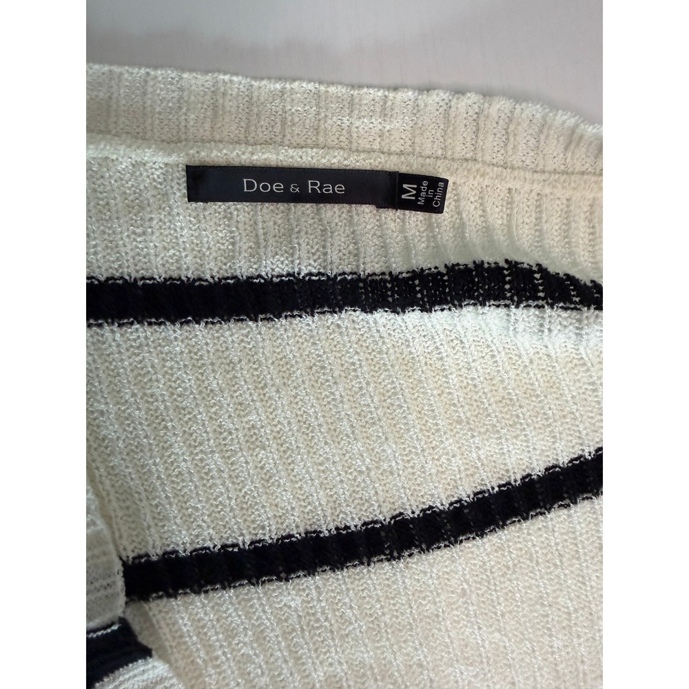 Doe & Rae Womens Striped Duster Cardigan Cream Black Open Front Ribbed Knit M - Picture 7 of 11